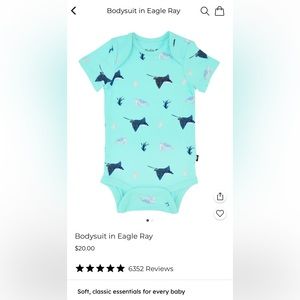 Kyte baby bodysuit in Eagle Ray pattern, 12-18 months